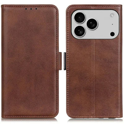 For iPhone 18 Pro Max / 17 Pro Max Case Stand Cowhide Texture PU Leather Phone Cover - Brown