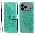 For iPhone 18 Pro Max / 17 Pro Max Case Floral Pattern PU Leather Wallet Stand Phone Cover - Green
