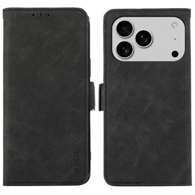 ABEEL For iPhone 18 Pro Max / 17 Pro Max Case PU Leather Folio Stand View RFID Blocking Phone Cover - Black