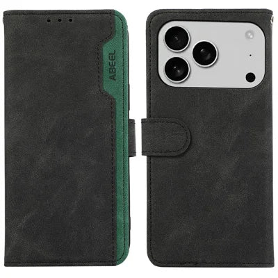 ABEEL For iPhone 18 Pro Max / 17 Pro Max Case Color Splicing Leather Flip Phone Cover RFID Blocking - Black