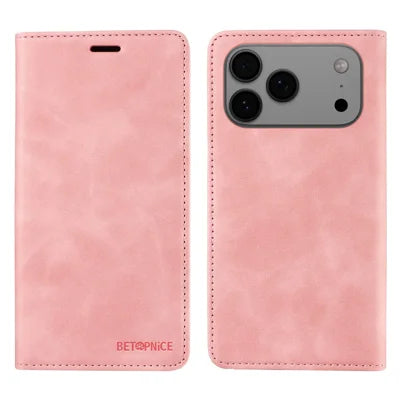 BETOPNICE For iPhone 18 Pro Max / 17 Pro Max Case  Magnetic Closure RFID Blocking Wallet Stand Leather Phone Cover - Pink