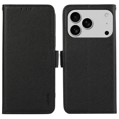 ABEEL For iPhone 18 Pro Max / 17 Pro Max Case Litchi Texture Leather RFID Blocking Phone Cover - Black