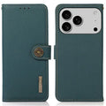 KHAZNEH for iPhone 18 Pro Max / 17 Pro Max Case Genuine Cow Leather RFID Blocking Wallet Phone Cover - Green
