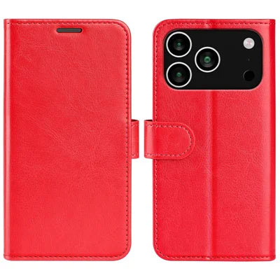 For iPhone 18 Pro Max / 17 Pro Max Case Crazy Horse Texture Stand Leather Phone Cover - Red