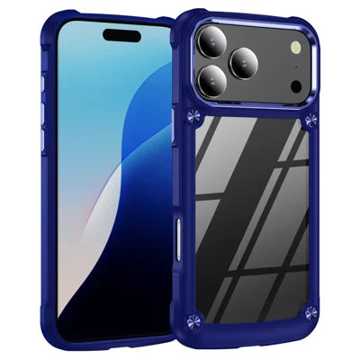 For iPhone 18 Pro Max / 17 Pro Max Case Alloy Lens Frame PC + TPU Anti-Drop Phone Cover - Blue