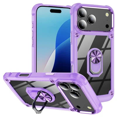 For iPhone 18 Pro Max / 17 Pro Max Case Alloy Lens Frame PC + TPU Kickstand Phone Back Cover - Purple