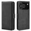 For iPhone 18 Pro Max / 17 Pro Max Case Calf Texture Leather Wallet Phone Cover - Black