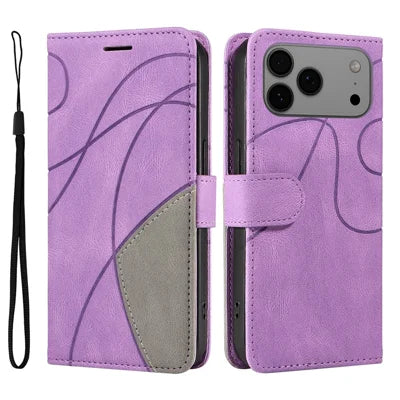 For iPhone 18 Pro Max / 17 Pro Max Leather Phone Case Stand Wallet with Bi-colour Splicing Design - Purple