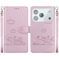 For iPhone 18 Pro Max / 17 Pro Max Case RFID Blocking Kitten Pattern TPU + PU Leather Phone Cover with Wrist Strap - Pink