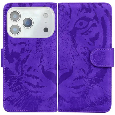 For iPhone 18 Pro Max / 17 Pro Max Case Tiger Imprint Leather Wallet Phone Cover - Purple