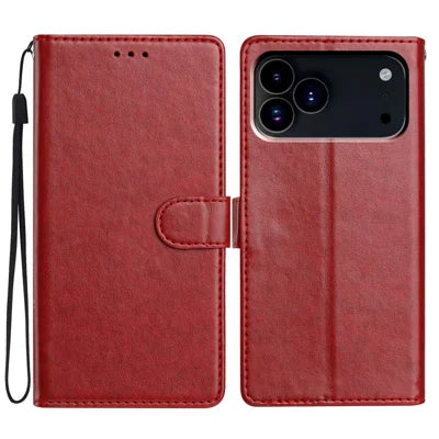 For iPhone 18 Pro Max / 17 Pro Max Leather Case Wallet Stand Phone Cover with Handy Strap - Red