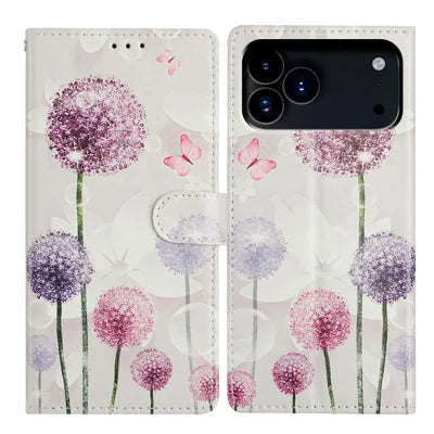 For iPhone 18 Pro Max / 17 Pro Max Case Pattern Printing Wallet Stand Flip Leather Phone Cover with Strap - Dandelion