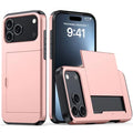 For iPhone 18 Pro Max / 17 Pro Max Case Card Holder TPU + PC Phone Back Cover - Rose Gold