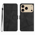 For iPhone 18 Pro Max / 17 Pro Max Case Flip Leather Retro Phone Cover Lines Imprinted - Black