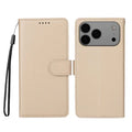 For iPhone 18 Pro Max / 17 Pro Max Case RFID Blocking 3 Card Slots PU Leather Phone Cover with Wrist Strap - Creamy White
