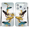 For iPhone 18 Pro Max / 17 Pro Max Case Pattern Printing Anti-Drop Leather Flip Wallet Phone Cover with Lanyard - Golden Butterfly Feather