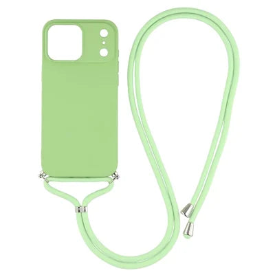 For iPhone 18 Pro Max / 17 Pro Max Case Soft TPU Fiber Lining Phone Cover with Shoulder Strap - Matcha Green