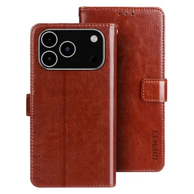 IDEWEI For iPhone 18 Pro Max / 17 Pro Max Stand Case Crazy Horse Texture Leather Phone Cover - Brown