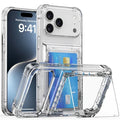 For iPhone 18 Pro Max / 17 Pro Max Clear Case PC + TPU Phone Cover Card Holder Kickstand - Transparent