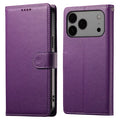 For iPhone 18 Pro Max / 17 Pro Max Case Magnetic Snap Litchi Texture Leather Wallet Phone Cover with Wrist Strap - Purple