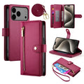 For iPhone 18 Pro Max / 17 Pro Max Case Zipper Pocket Wallet Leather Phone Cover with Straps - Red