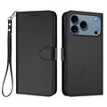 For iPhone 18 Pro Max / 17 Pro Max Leather Case Wallet Stand Phone Cover with Wrist Strap - Black