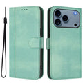 For iPhone 18 Pro Max / 17 Pro Max Cases Wallet Stand Retro Texture Leather Phone Cover with Lanyard - Mint Green
