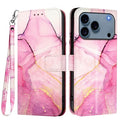 For iPhone 18 Pro Max / 17 Pro Max Case with Strap Marble Pattern Leather Phone Cover Card Holder - Pink / Purple / Gold LS001