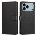 For iPhone 18 Pro Max / 17 Pro Max Case Wallet Stand View PU Leather Phone Cover with Wrist Strap - Black