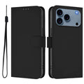 For iPhone 18 Pro Max / 17 Pro Max Case Solid Color Wallet Leather Phone Cover with Strap - Black