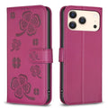 For iPhone 18 Pro Max / 17 Pro Max Case Clover Pattern Wallet Stand View Leather Phone Cover - Rose