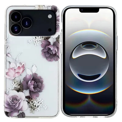 For iPhone 18 Pro Max / 17 Pro Max Case Soft TPU Phone Back Cover Pattern Printing - Purple Peony