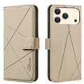 BINFEN COLOR For iPhone 18 Pro Max / 17 Pro Max Case  BF35 Geometry Imprinted Leather Phone Cover RFID Blocking Wallet Stand - Beige