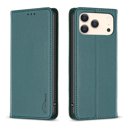 BINFEN COLOR For iPhone 18 Pro Max / 17 Pro Max Leather Case  BF18 Phone Stand Cover with Card Slots - Green
