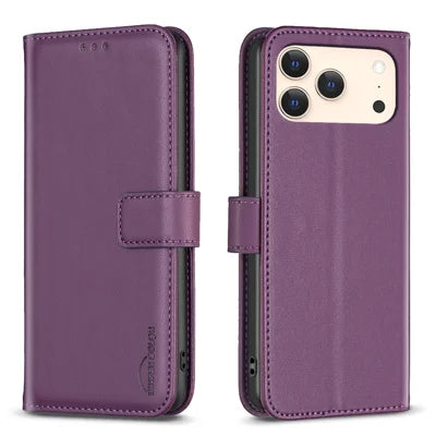 BINFEN COLOR For iPhone 18 Pro Max / 17 Pro Max Phone Case  BF17 Wallet Folio Flip Leather Cover - Dark Purple