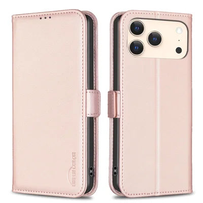 BINFEN COLOR For iPhone 18 Pro Max / 17 Pro Max Case  BF31  PU Leather Flip Folio Phone Wallet Cover - Pink