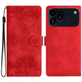 For iPhone 18 Pro Max / 17 Pro Max Case Butterfly Flower Pattern Skin-Touch Leather Phone Cover - Red