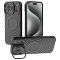 For iPhone 18 Pro Max / 17 Pro Max Case Compatible with MagSafe PC Kickstand Ripple Texture TPU Phone Cover - Black