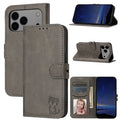 For iPhone 18 Pro Max / 17 Pro Max Case Happy Cat Pattern Imprinted Leather Wallet Phone Cover - Grey