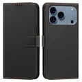 For iPhone 18 Pro Max / 17 Pro Max Leather Case Wallet Stand Solid Color Anti Drop Phone Cover - Black