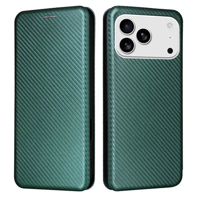 For iPhone 18 Pro Max / 17 Pro Max Case Carbon Fiber Texture Drop-Proof PU Leather Phone Cover - Green