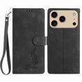 For iPhone 18 Pro Max / 17 Pro Max Case Imprinted Feather PU Leather Wallet Phone Cover with Wrist Strap - Black