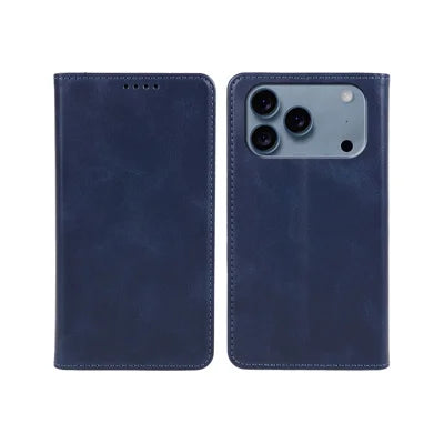 For iPhone 18 Pro Max / 17 Pro Max Case Strong Magnetic PU Leather Phone Cover Calf Texture - Blue