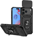 For iPhone 18 Pro Max / 17 Pro Max Case PC + TPU Phone Cover with Lens Protection Kickstand - Black