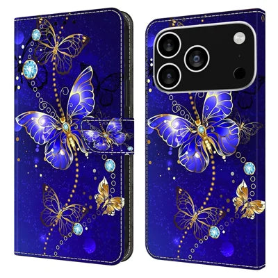 For iPhone 18 Pro Max / 17 Pro Max Case 3D Pattern PU Leather Wallet Phone Cover with Stand - Diamond Butterfly