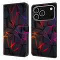 For iPhone 18 Pro Max / 17 Pro Max Case with Card Slot Pattern Printed TPU + PU Leather Flip Phone Cover - Red Cracks