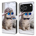 For iPhone 18 Pro Max / 17 Pro Max Wallet Case Pattern Printing Stand Leather Flip Phone Cover - Hat Cat