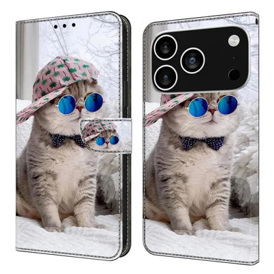 For iPhone 18 Pro Max / 17 Pro Max Wallet Case Pattern Printing Stand Leather Flip Phone Cover - Hat Cat