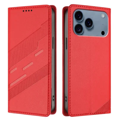 For iPhone 18 Pro Max / 17 Pro Max Phone Cases Punk Style Imprinted Wallet Stand Leather Cover - Red
