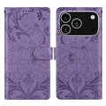 For iPhone 18 Pro Max / 17 Pro Max Leather Case Imprinted Floral Pattern Wallet Stand Flip Phone Cover - Purple